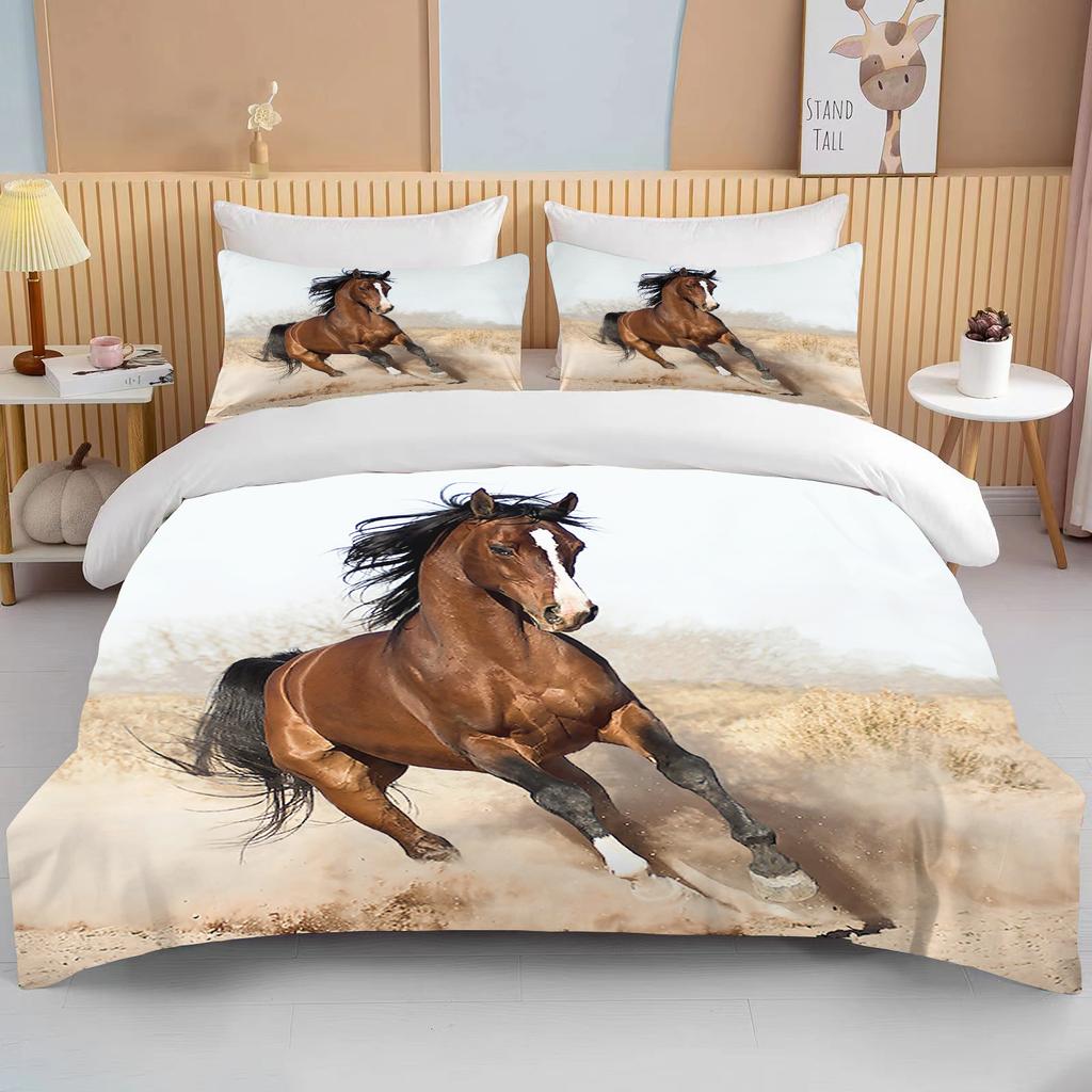 Running Horses Bedding Set Soft Comforter Set And Pillowcase Queen Size Decor Home Luxury Bed Set Animal Duvet Cover For Boy Bed