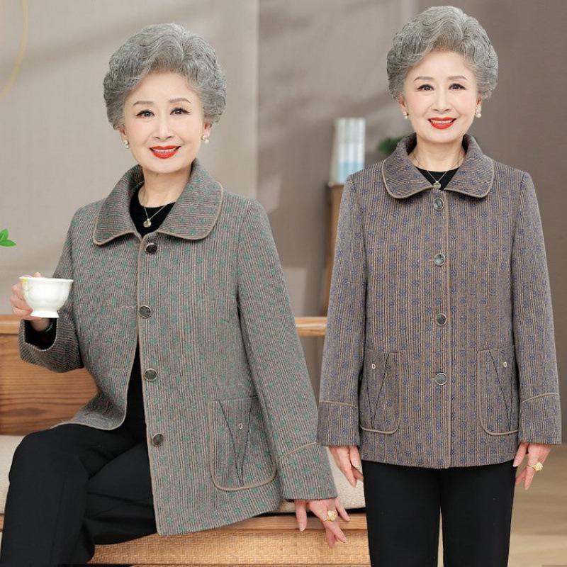 Spring Women's Jacket Clothes Autumn Cardigan Long Sleeve Top Old Lady Jacket