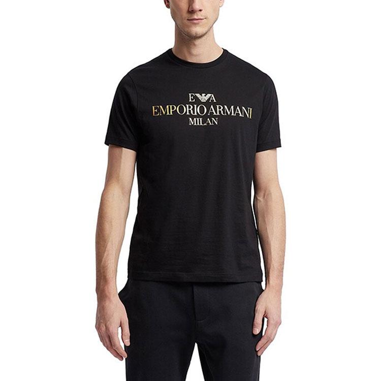 Emporio Armani Gold Letter Logo Short Sleeve T-Shirt Men Tops Black 3G1TM4-1JHRZ-0999