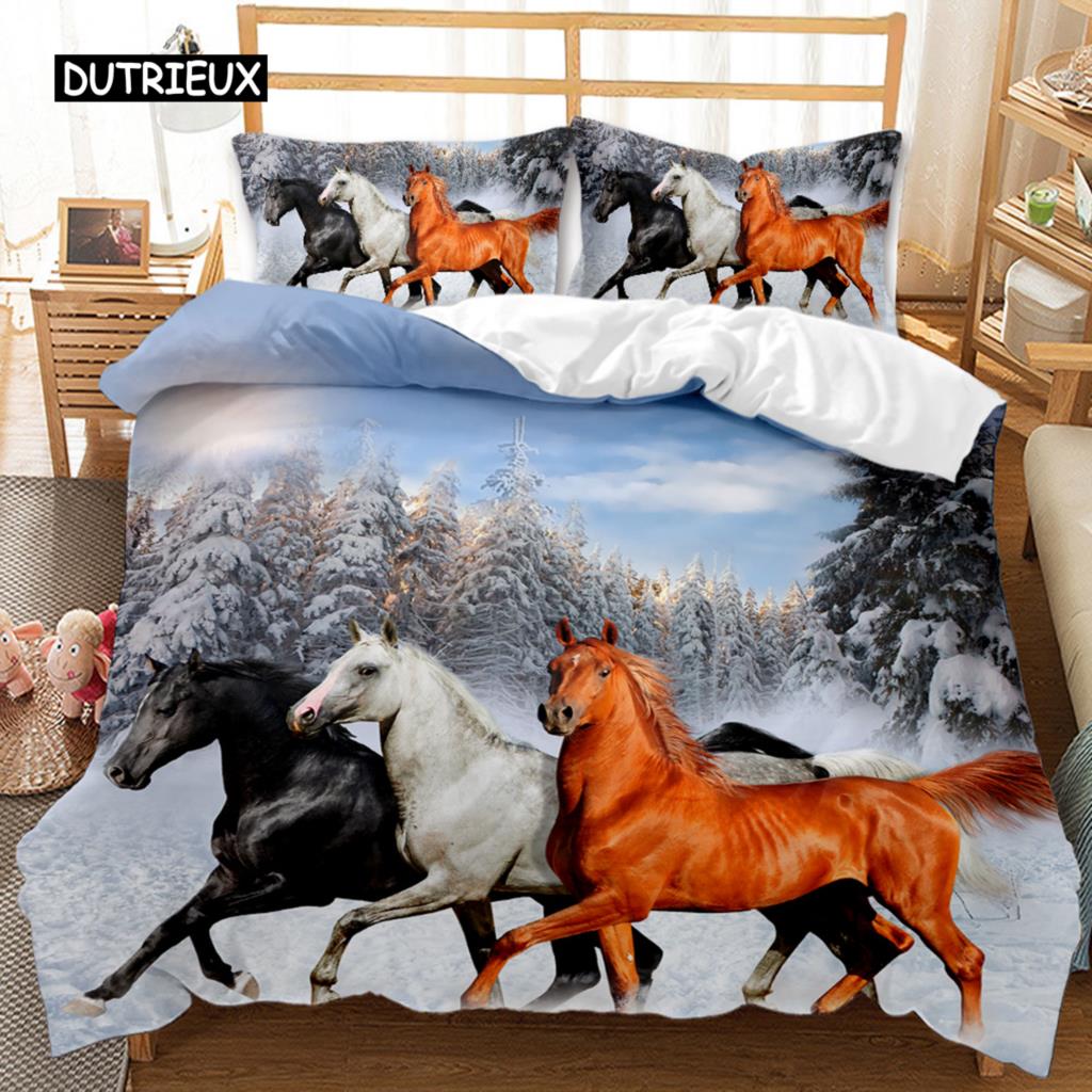 Horse Duvet Cover Set Horse Running In Starry Sky Print Twin Bedding Set for Adults Animal Queen King Size Polyester Qulit Cover