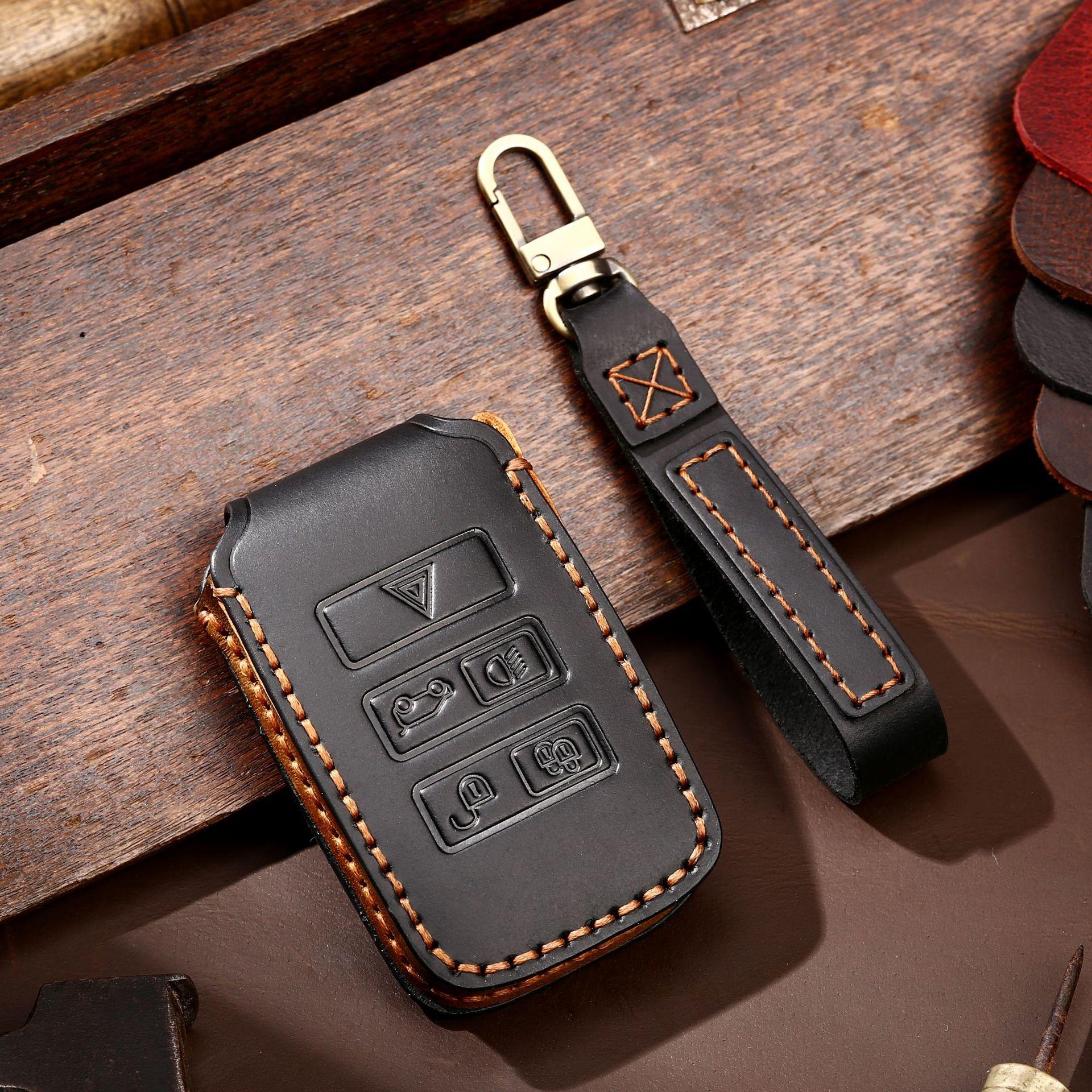 

Leather Car Key Cover Case for Land Rover Sport Evoque Freelander Velar Discovery 4 Jaguar XE XJ XF XFR XK XKR XK8 XJ8 Guitar