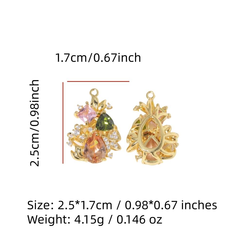 Multicolor Zirconia Floral Leaf Copper Charms, Golden Plated DIY Pendants for Earring Necklace Craft Making