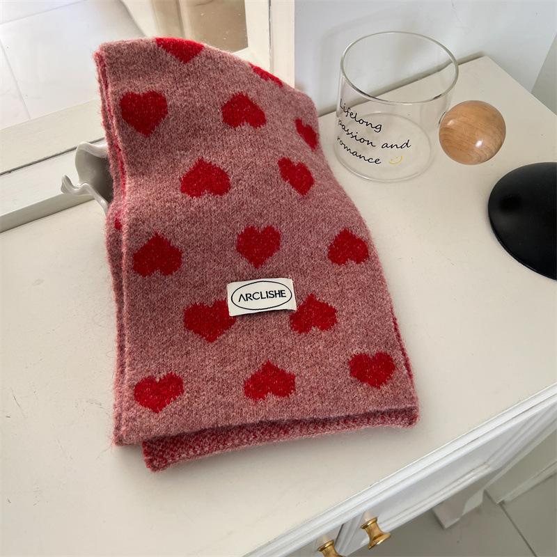 Kids Scarf Winter Warm Korean Fashion Sweet Heart Design Knitted Neck Warmer Thick Soft Scarf for Children Boy Girl (3-14 Year)