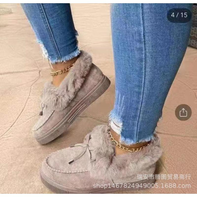 Winter round head thick sole velvet thickened warm cotton shoes women's large size sewing shoes snow boots Doudou shoes