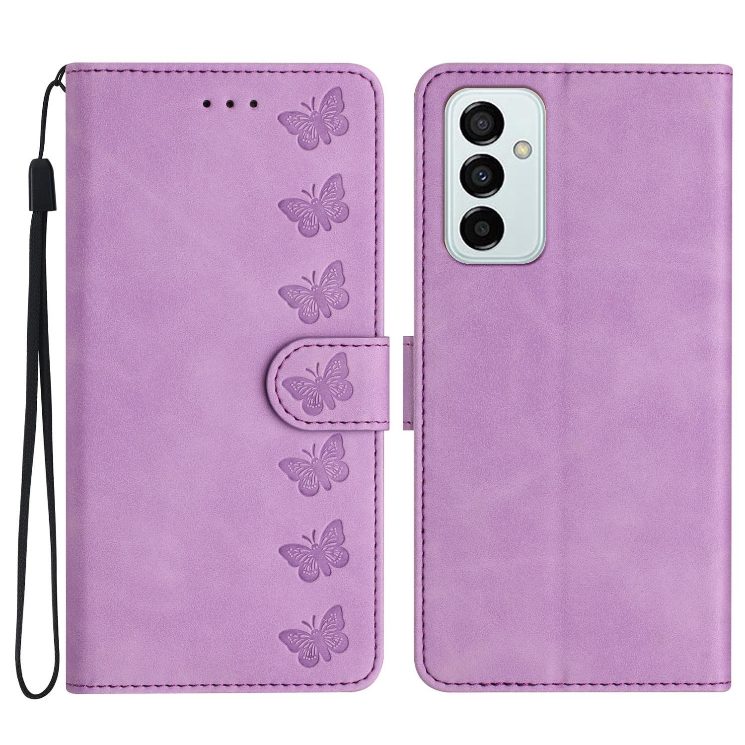 

Stand Case for Samsung Galaxy M23 5G/F23 5G Butterfly Imprinted Anti-fingerprint Wallet Leather Cover Purple