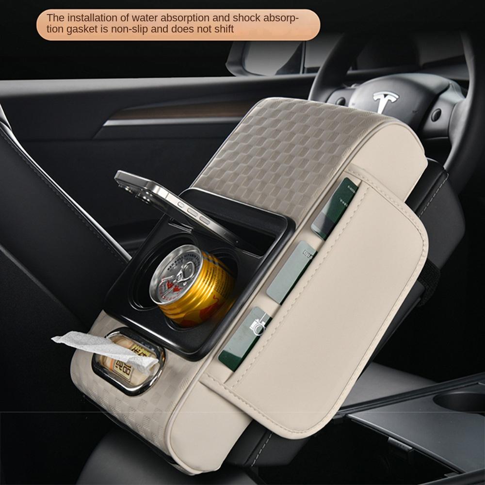 Tissue Box Car Armrest Storage Box 2 Cup Holder Car Elbow Support Pad  Auto Interior