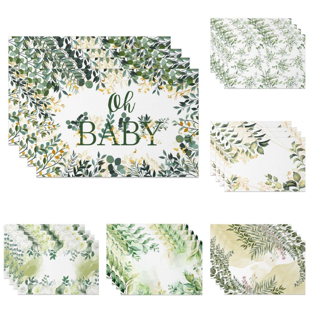 Botanische Florale Platzsets Grüne Blätter Blumen Design Naturinspiriertes Tischset für Esstisch Küche Party Waschbar Umweltfreundlich