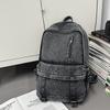 Vintage Solid Color Denim Backpack Large Capacity Travel Backpack Middle School Student Schoolbag