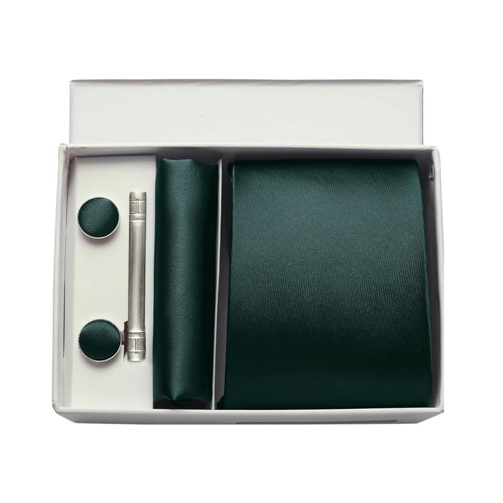 Mens Silk Tie 8Cm Solid Red Blue Necktie Handkerchief Cufflinks Gift Box Set Formal Ties For Man Workplace Business Wedding Gift