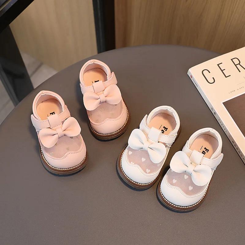 Hollow-out Lace Upper Baby Shoes Girl Cute Butterfly-knot Toddler Girls Shoes New Heart-shape Embroidery Party Shoes Kids G02032