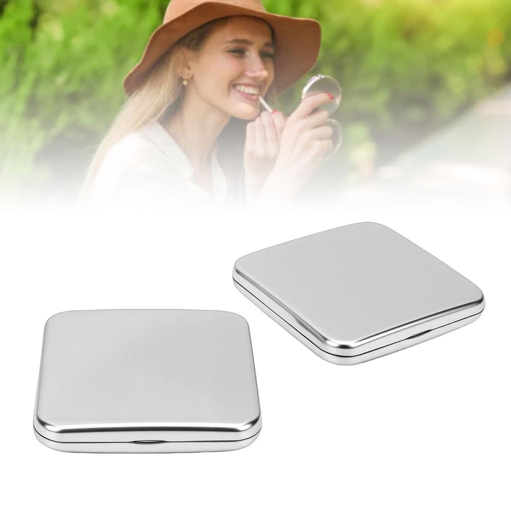 2pcs Stainless Steel Mirror Double Sided Portable Folding Unbreakable Makeup Mirror for Purse  