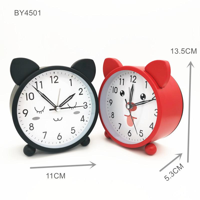 Bear Short Eared Clock Cartoon Clock Face Children's Alarm Clock   Metal Table Clock Student Clock Silent Night Light