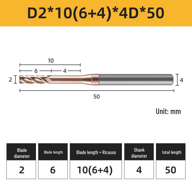 55° 4-Flute Carbide Coated Steel Flat-Bottom Deep-Groove CNC Milling Cutter with Blade Length and Clearance Combo