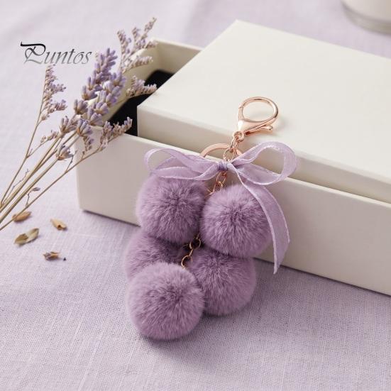 Grape Cluster Bag Charm Plush Keychain for Handbags, Fuzzy with Backpacks Accessory Bow, Decorative Fluffy Ball Keyring and Purses Decoration