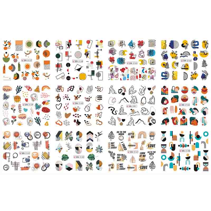 

12 стилей, наклейка для переноса воды, английский абстрактный слайдер, украшение для переноса изображения