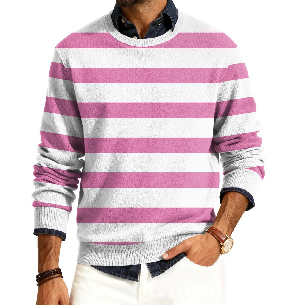 Męski sweter z okrągłym dekoltem, długim rękawem i prążkowanej dzianiny