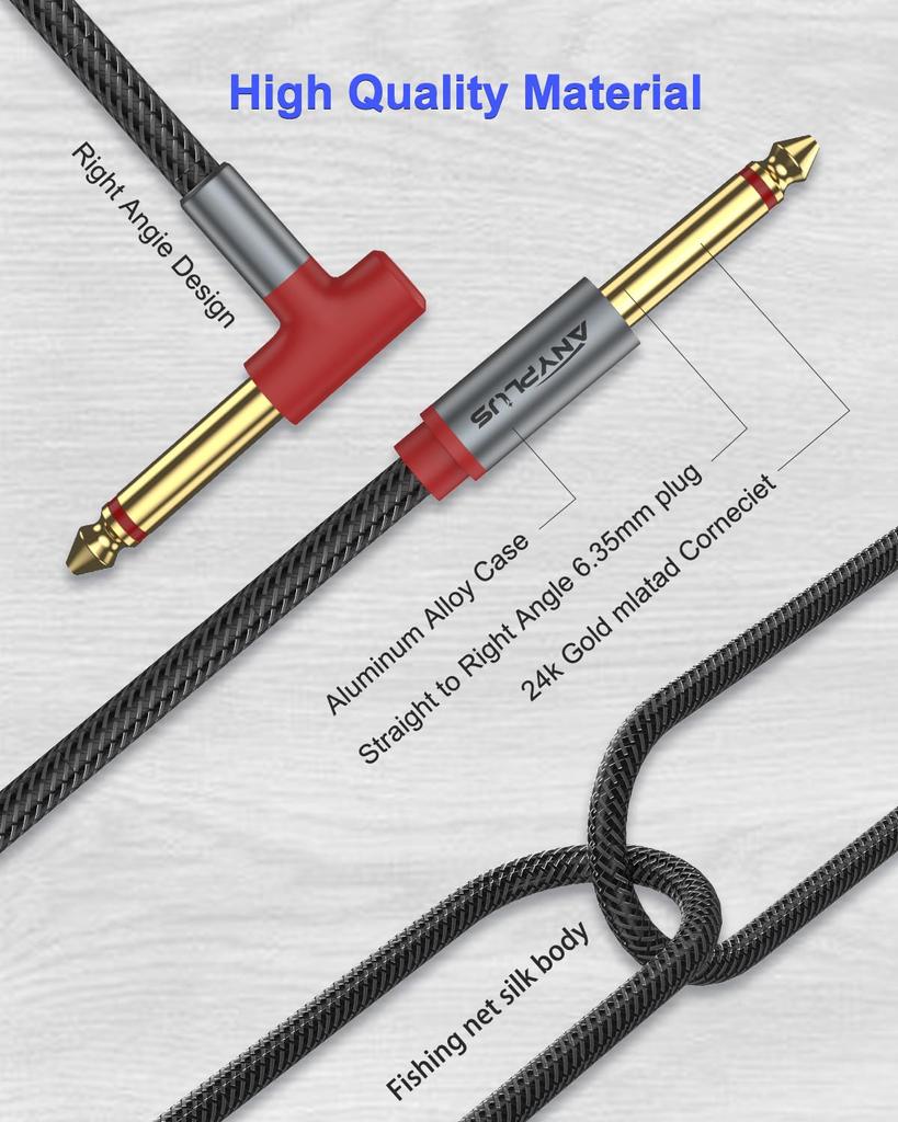 ANYPLUS Musikinstrument zu Ellenbogen Gitarrenkabel Stereo Standardstecker Wird verwendet, um öffentliche zu Stimmung zu verbinden 6,35mm Kabel, [5m] 6,35mm 6,35mm 90° Kabel,