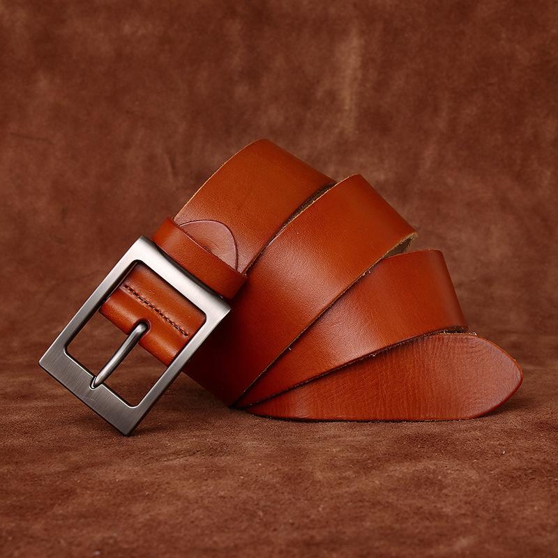 Retro Fashion Guochao Versatile Denim Casual Belt Men'S Genuine Leather Pin Buckle First Layer Cowhide Men'S Belt Men'S