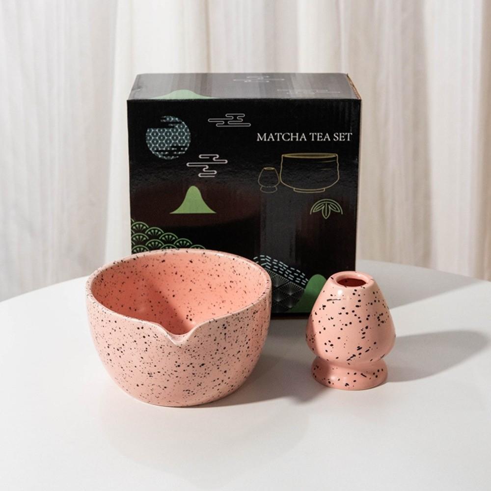 New Ceramic Matcha Bowl with Pouring Spout Dots Matcha Making Kit Reusable Matcha Whisk Holder Tea Lovers