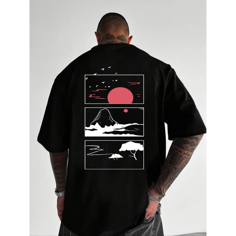 

Европейские размеры Модная, Универсальная, Простая, Свободного кроя, Для офиса Мужская Повседневная рубашка с коротким рукавом с принтом «Закат» S чёрный