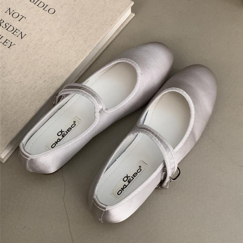 Comfort Satin Soft Sole Ladies Mary Jane Shoes Fashion Round Toe Shallow Women Flats Elegant Buckle Prom Designer Ballet Shoes