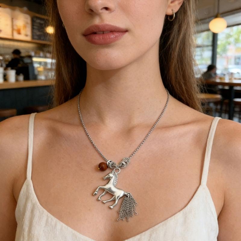 Horse Zodiacs Themed Gift Necklace Featuring Horse Pendant Vintage Metal Finish Ideal for Birth Year Celebrations