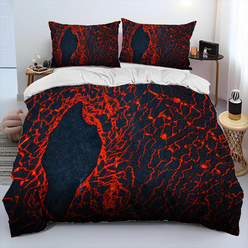 3D Volcano Lava Magma Comforter Bedding Set,Duvet Cover Bed Set Quilt Cover Pillowcase,King Queen Size Bedding Set Adult Child