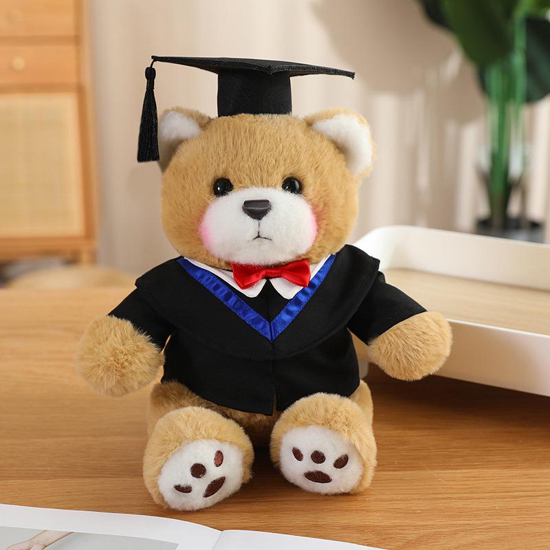 Graduation Doctor Bear Plush Toy with Hat & Red Bow Tie - Customizable Logo Option