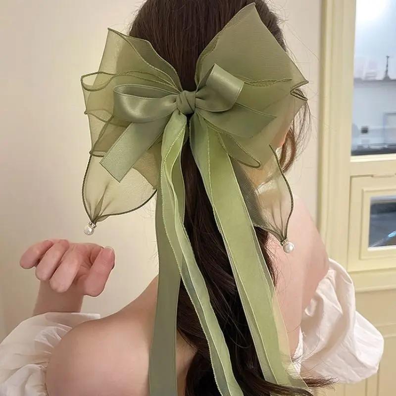 

Женские украшения Головные уборы Однотонные Большие Органза Зажим для волос Атласный бант Лента Весенние заколки Держатель для хвостика Заколка для волос Аксессуары