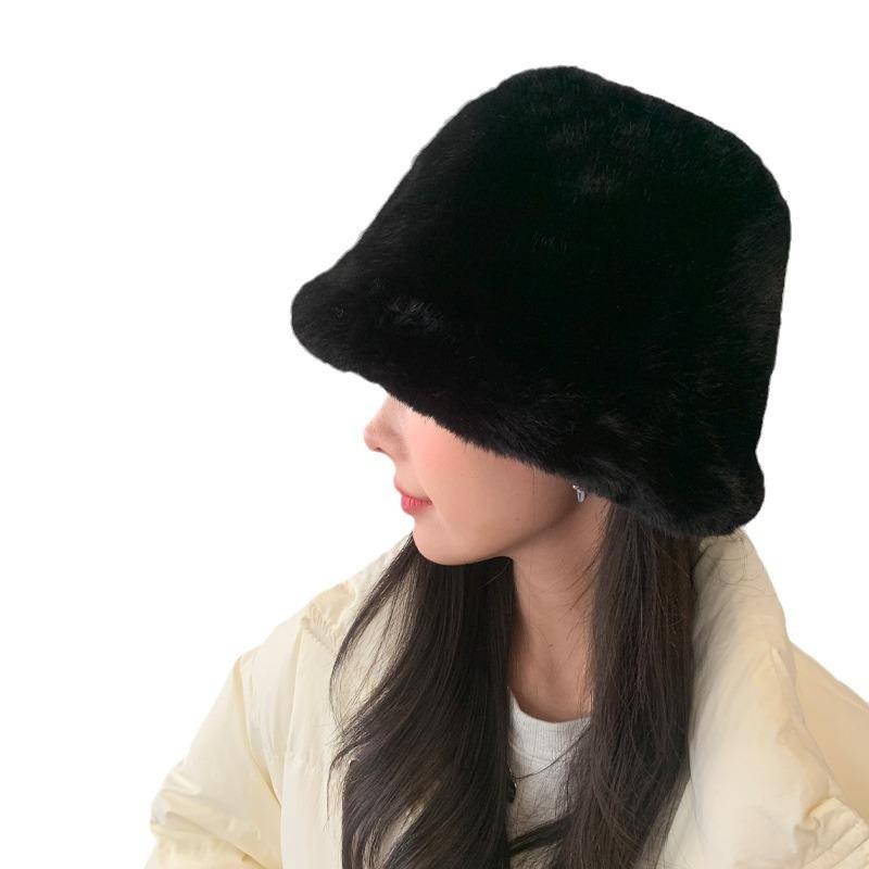 Japanese Hat Female Fox Hair Warm Solid Color Sweet and Cute Basin Hat Bucket Hat