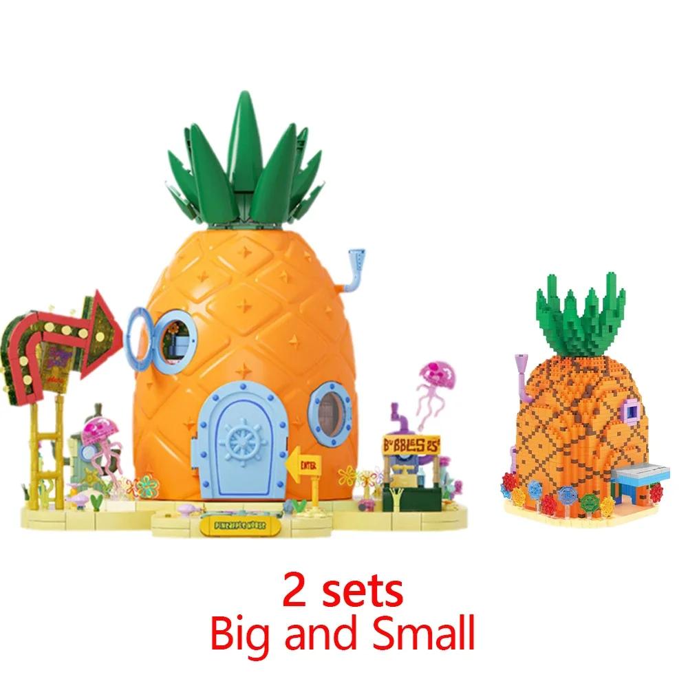 Non-Toxic Spongebob Cartoon Krusty Krab Restaurant Building Blocks Creative Canteen Scenes Model Bricks Desktop Ornaments Toy For Kid Gift