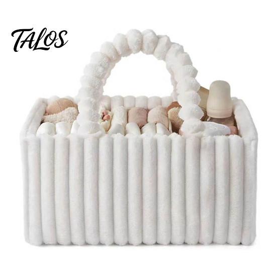 Large Capacity Baby Essentials Organizer Plush Diaper Caddy, Quilted Gear Organizer, Lightweight Mommy Bag, Caddy Fuzzy Travel Tote for Newborn