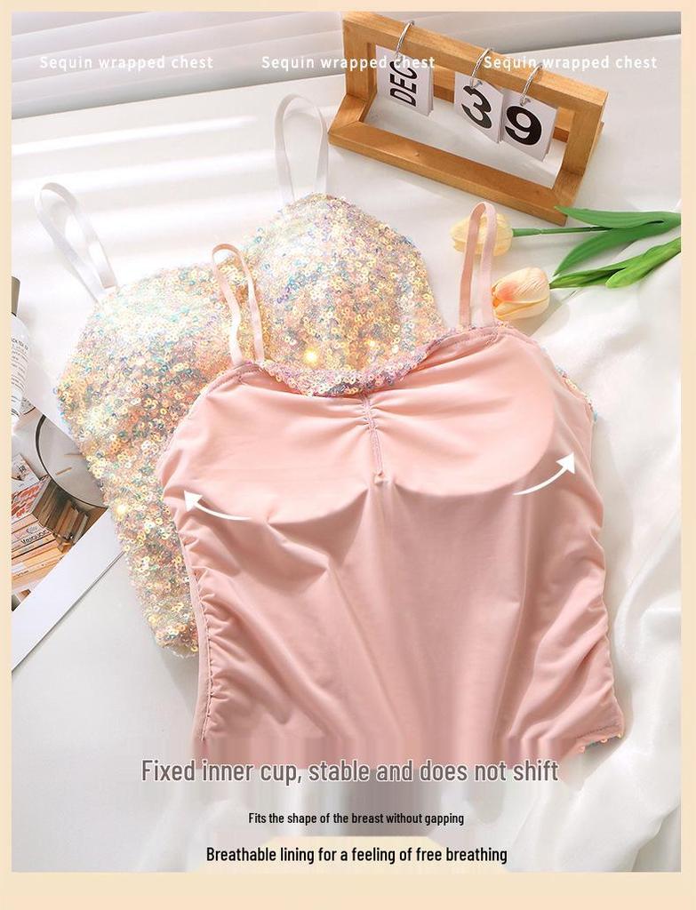 European Style Colorful Sequin Slim-Fit Bandage Camisole Vest for Women