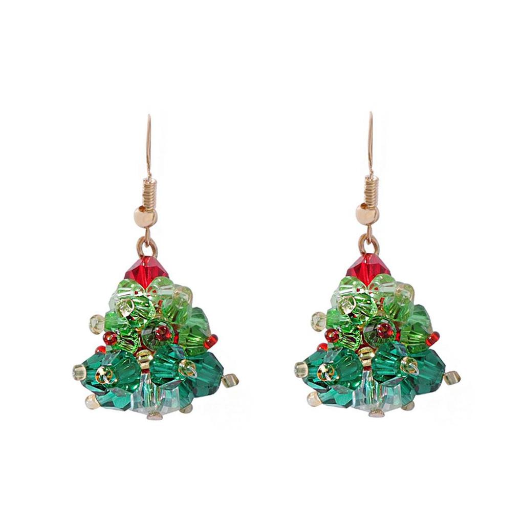 Handmade Christmas Tree Beaded Earrings for Women