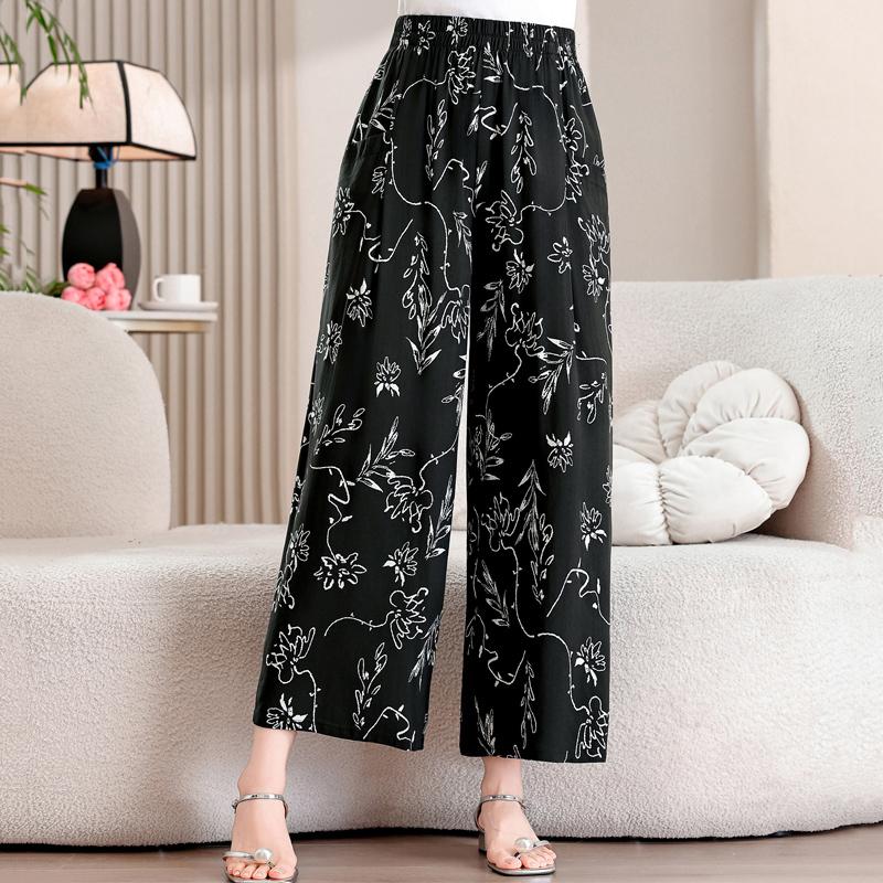 Summer Wide Leg Pants Woman Clothes Elastic Waist Elegant Casual Summer Pants