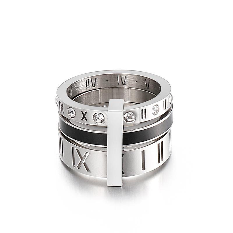 Three Layers Roman Numerals Ring for Women Luxury Stainless Steel Rotatable Crystal Finger Rings Female Wedding Trendy Jewelry