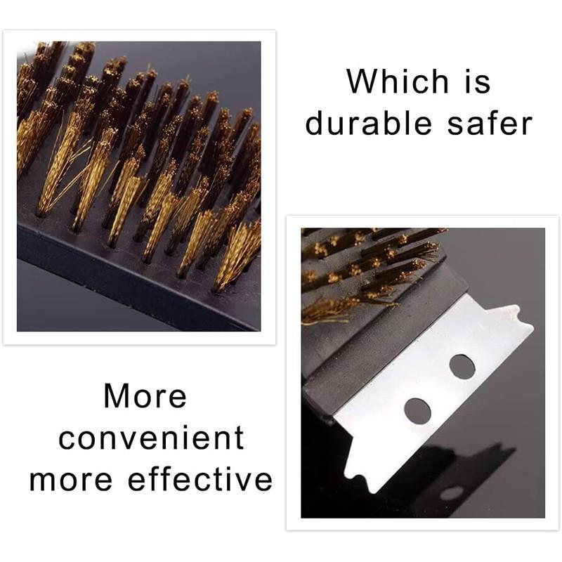 3-in-1-BBQ-Grill-Reinigungsbürste, Grill-Reinigungsset, Reinigungswerkzeug mit integriertem Stahlschaber, Metallborsten und Schwamm