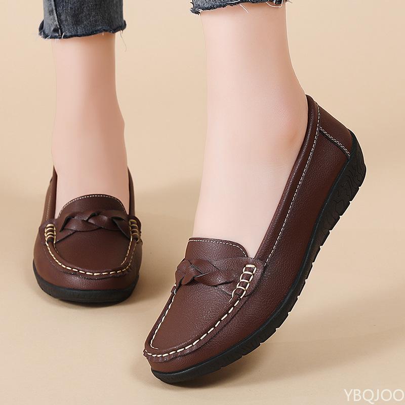 Women's Soft sole Leather shoes New Casual Round head Loafers Female White mom Flats Lightweight ladies shoes Zapatos De Mujer