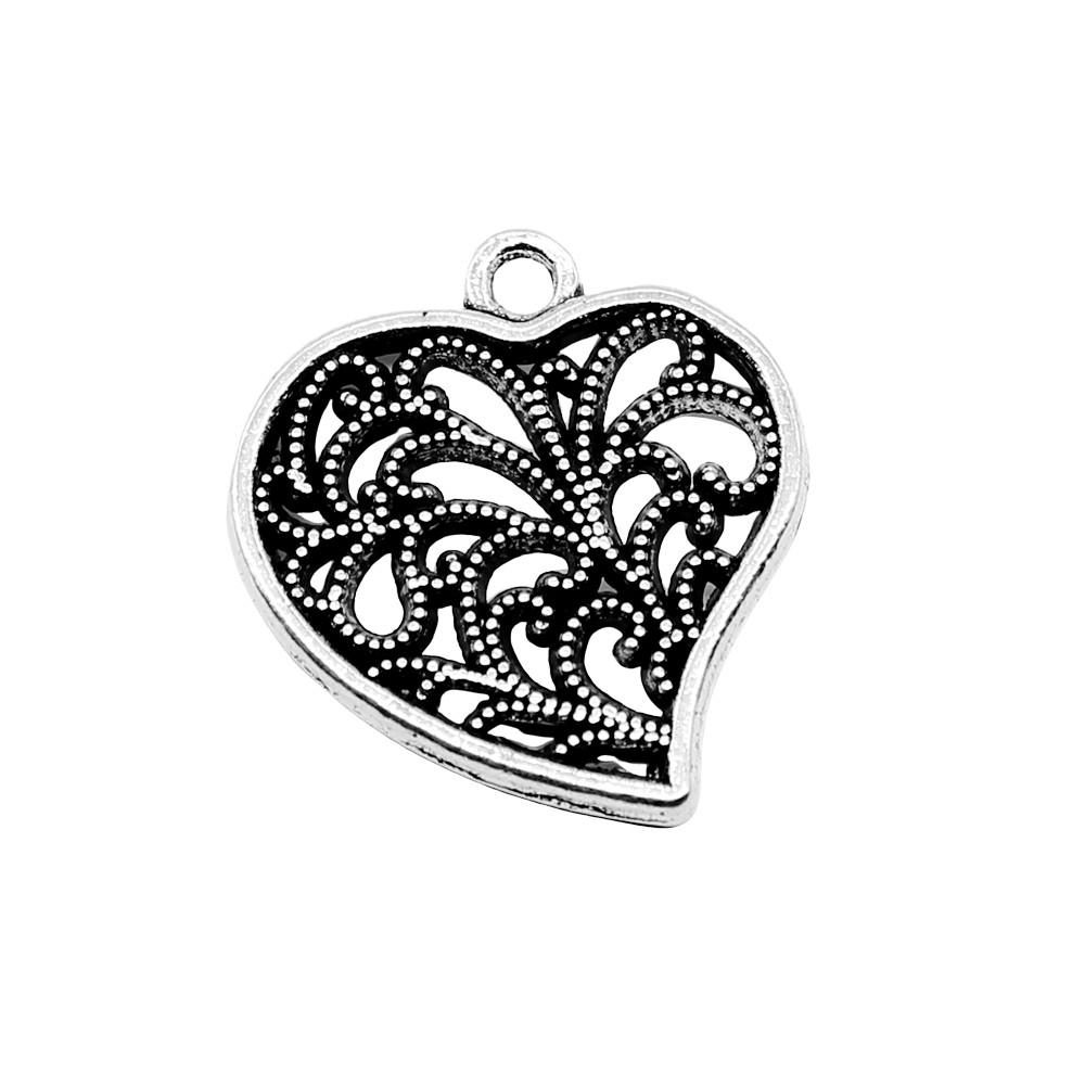 Filigree Heart Charms Antique Alloy Pendants For Vintage Floral Jewelry