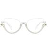 Transparent Diamond Cut Cat Eye Readers For Women Stylish Anti Blue Light Half Frame Rhinestone Glasses Premium Designer Style Eye Glasses