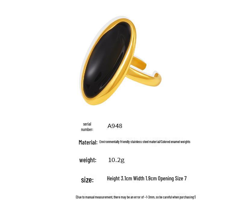 Qiong Yao Luxury French Oval Openwork Ring, Drop Oil, Heavy Casting, Stainless Steel, PVD Gold-Plated, Color Retention, Women's Jewelry.