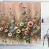 Floral Eucalyptus Shower Curtain, Creative Boho Wild Garden Bursting Into Flowers Vintage Botanic, Cloth Fabric Bathro