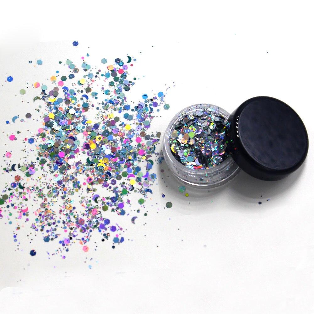1 Box Sparkly Face Jewelry Laser Sequins Decorations Eye Shadow Nail Art Glitter Powder Body Art Stickers Makeup Festival Party