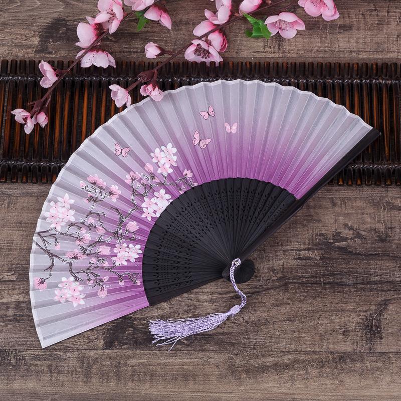 For Cherry Blossom Pattern Folding Fan Handmade with Polyester for Asian Wedding Favor Party Reception and Outdoor Event Use