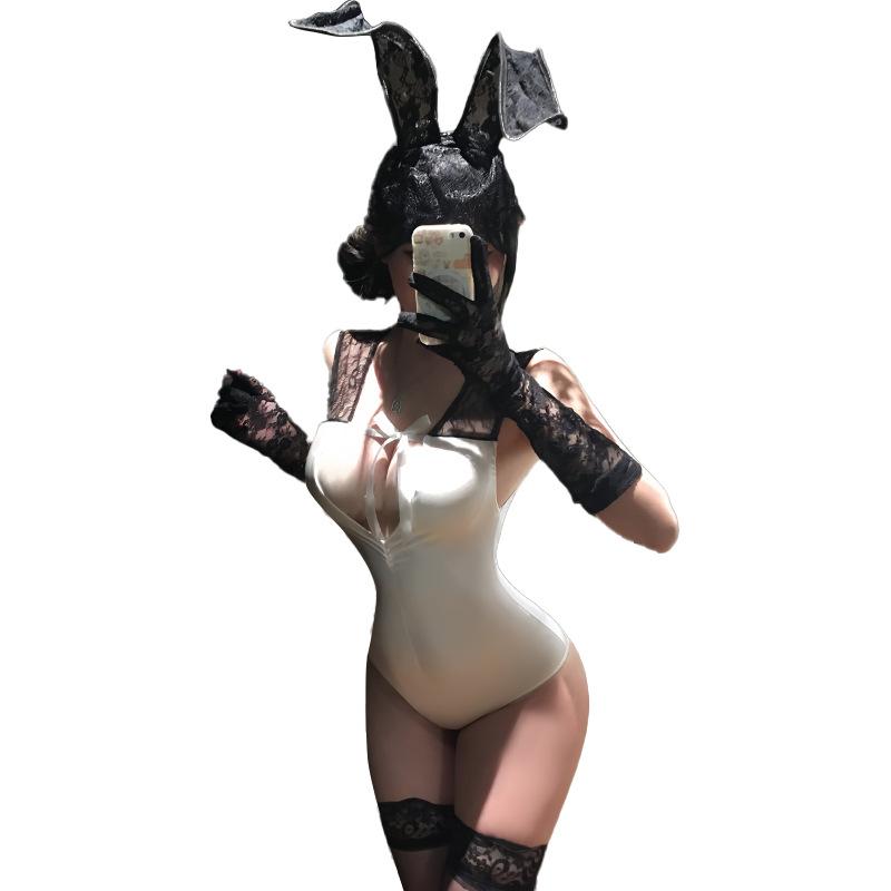 Sexy lingerie pure lace suspender onesie open gear free bunny seduction uniform suit