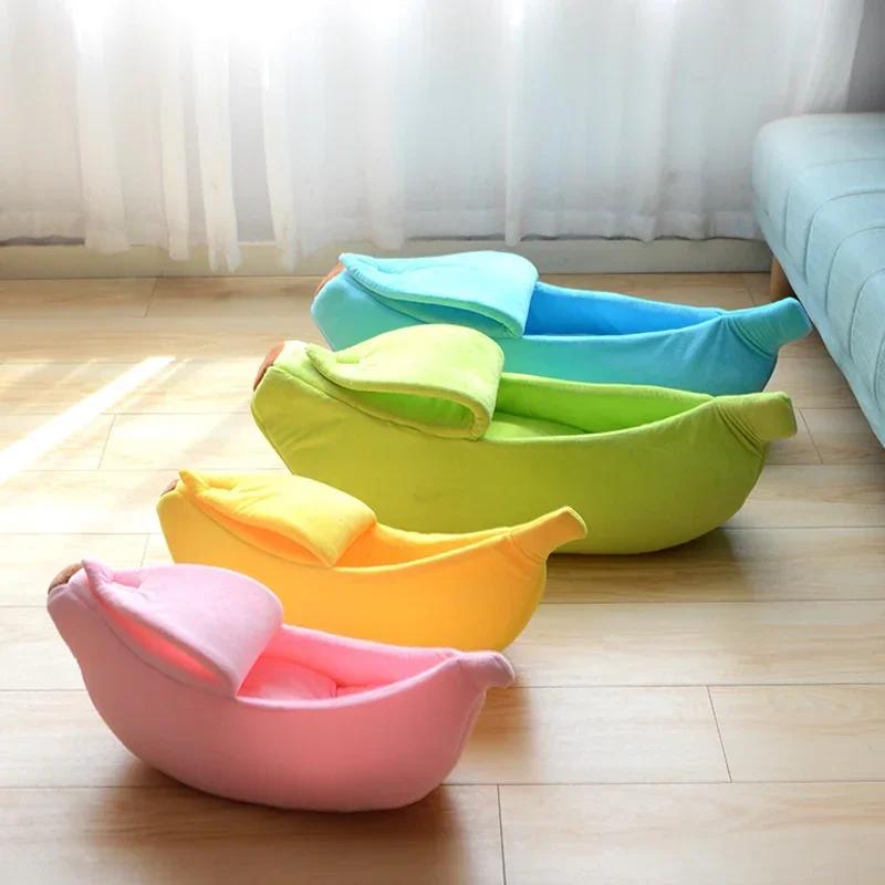 Banana Cat Bed Cute Cozy Cat Mats House Warm Puppy Kittens Cushion Kennel Cat Supplies Portable Pet Supplies for Small Dogs