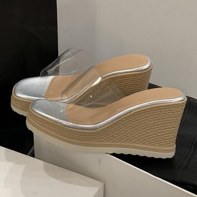 Summer New Fashion Open Toe Platform Wedges Heels Women Slippers PVC Transparent Ladies Slides Shoes Zapatos De Mujer