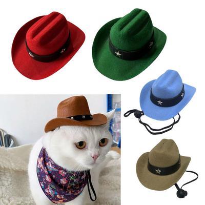 Pet Cowboy Hat Nastavitelný mini kočičí kovbojský kostým s řemínkem na Halloweenské vánoční večírky