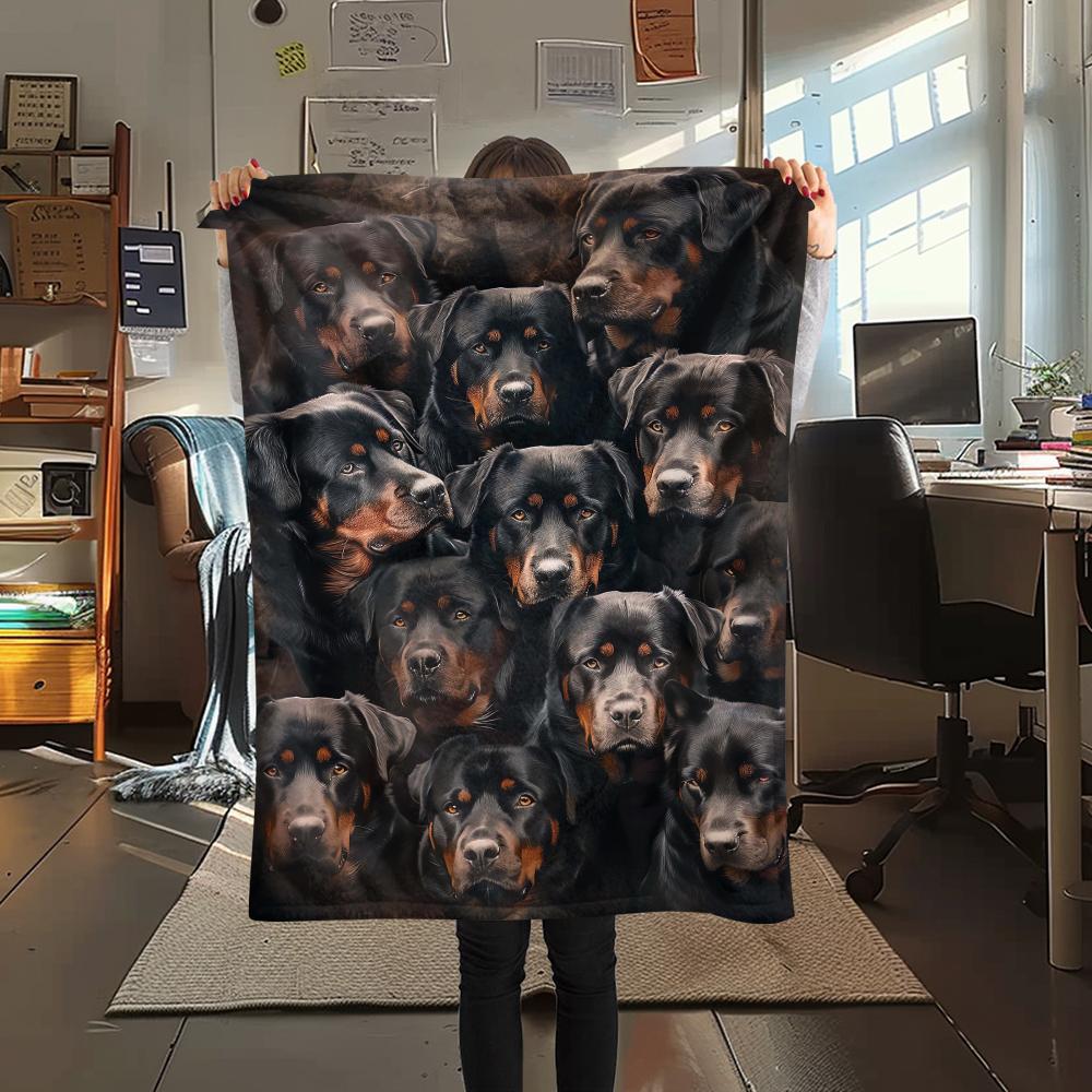 1Pc Rottweiler Dog Print Flannel Blanket, High quality Comfortable for All Seasons, Home Decor, Warmth and Comfort, Perfect for Christmas Gifts