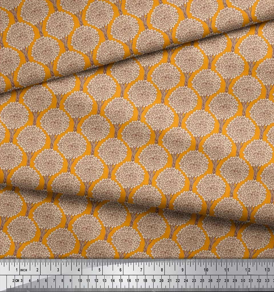 Soimoi Japan Crepe Satin Fabric Floral & Tree Print Fabric by the metre 42 Inch